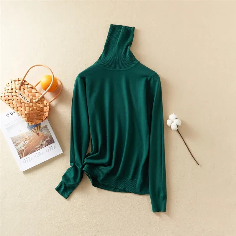 Solid Knitted Turtleneck Winter Top Sweater