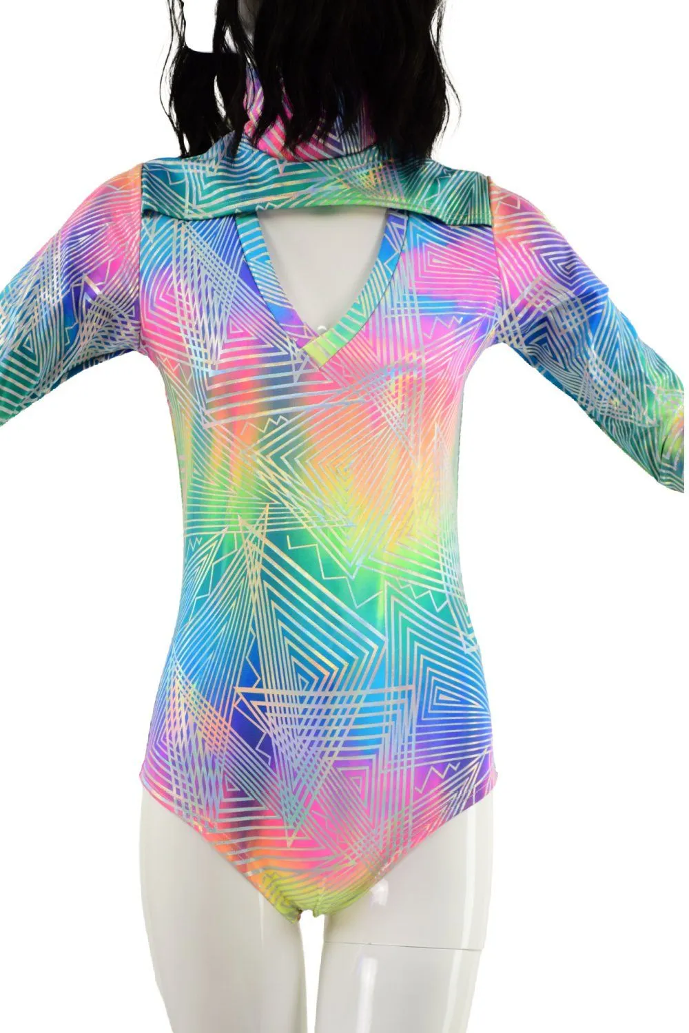 Spectrum Holographic Romper with Window Neckline