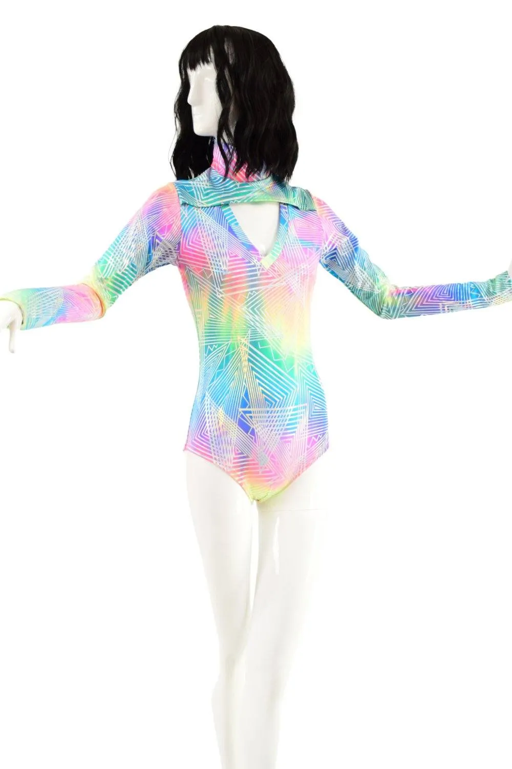 Spectrum Holographic Romper with Window Neckline