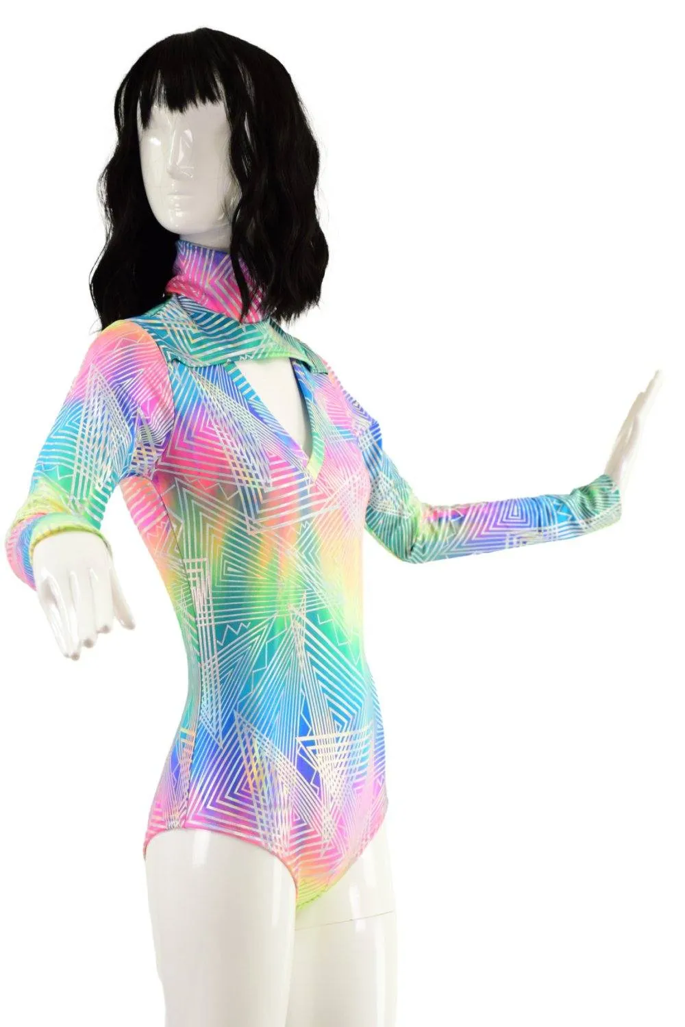 Spectrum Holographic Romper with Window Neckline