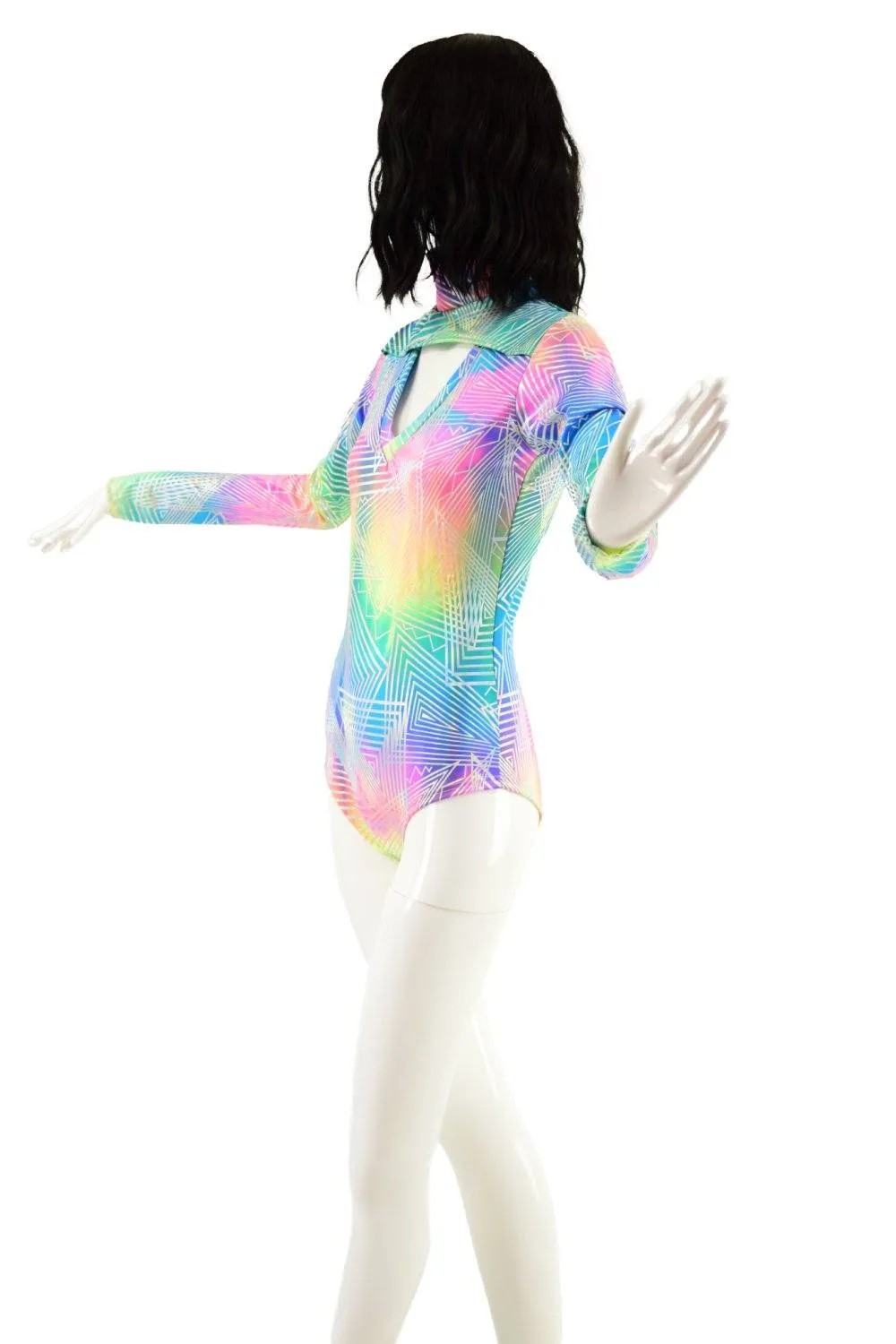 Spectrum Holographic Romper with Window Neckline