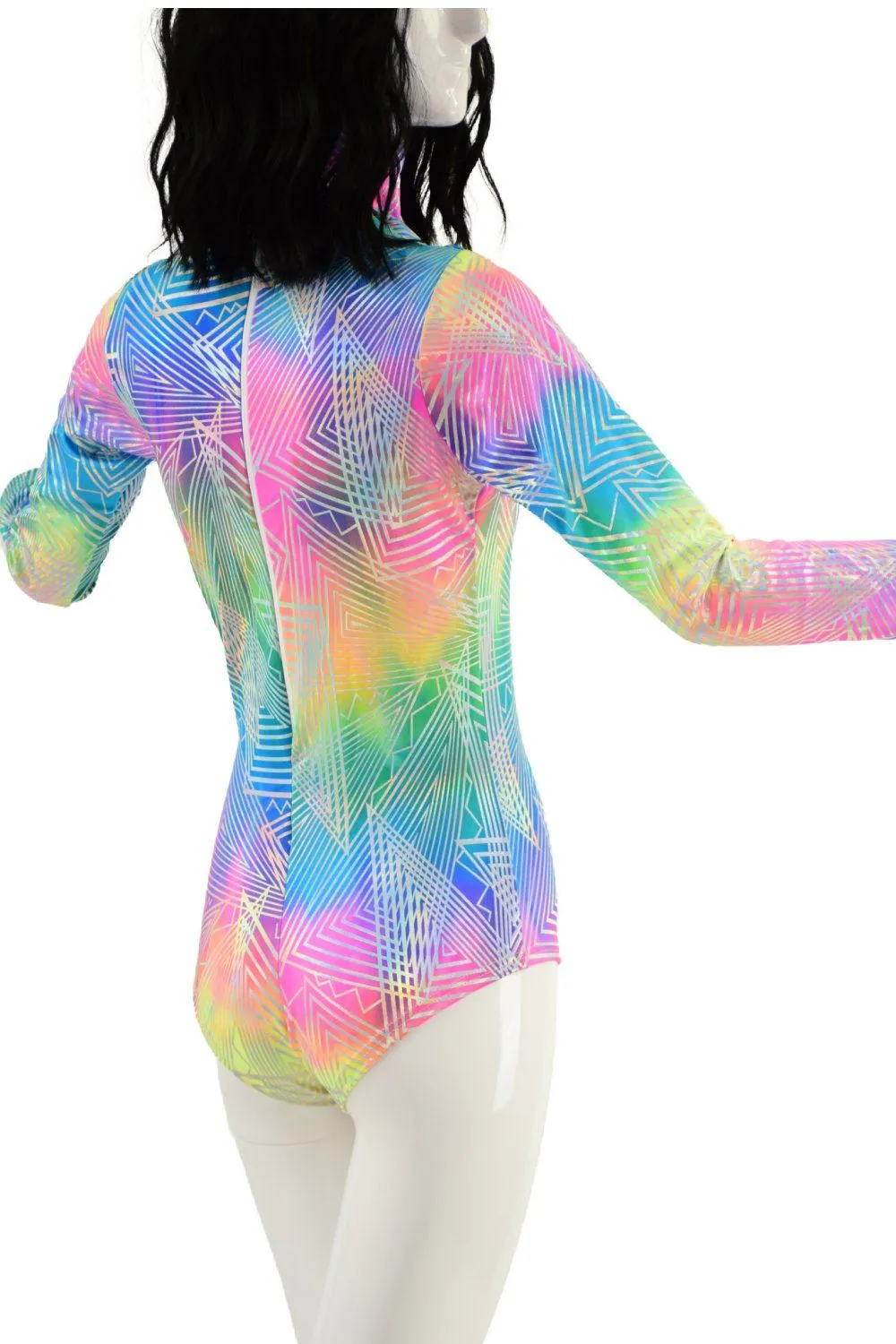 Spectrum Holographic Romper with Window Neckline