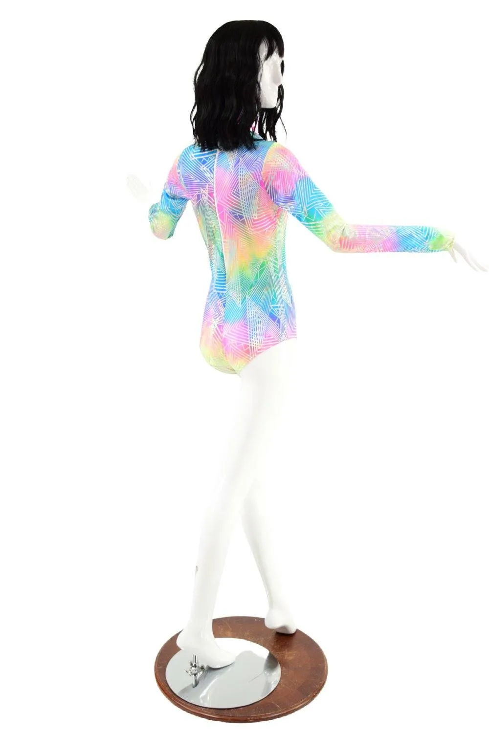 Spectrum Holographic Romper with Window Neckline