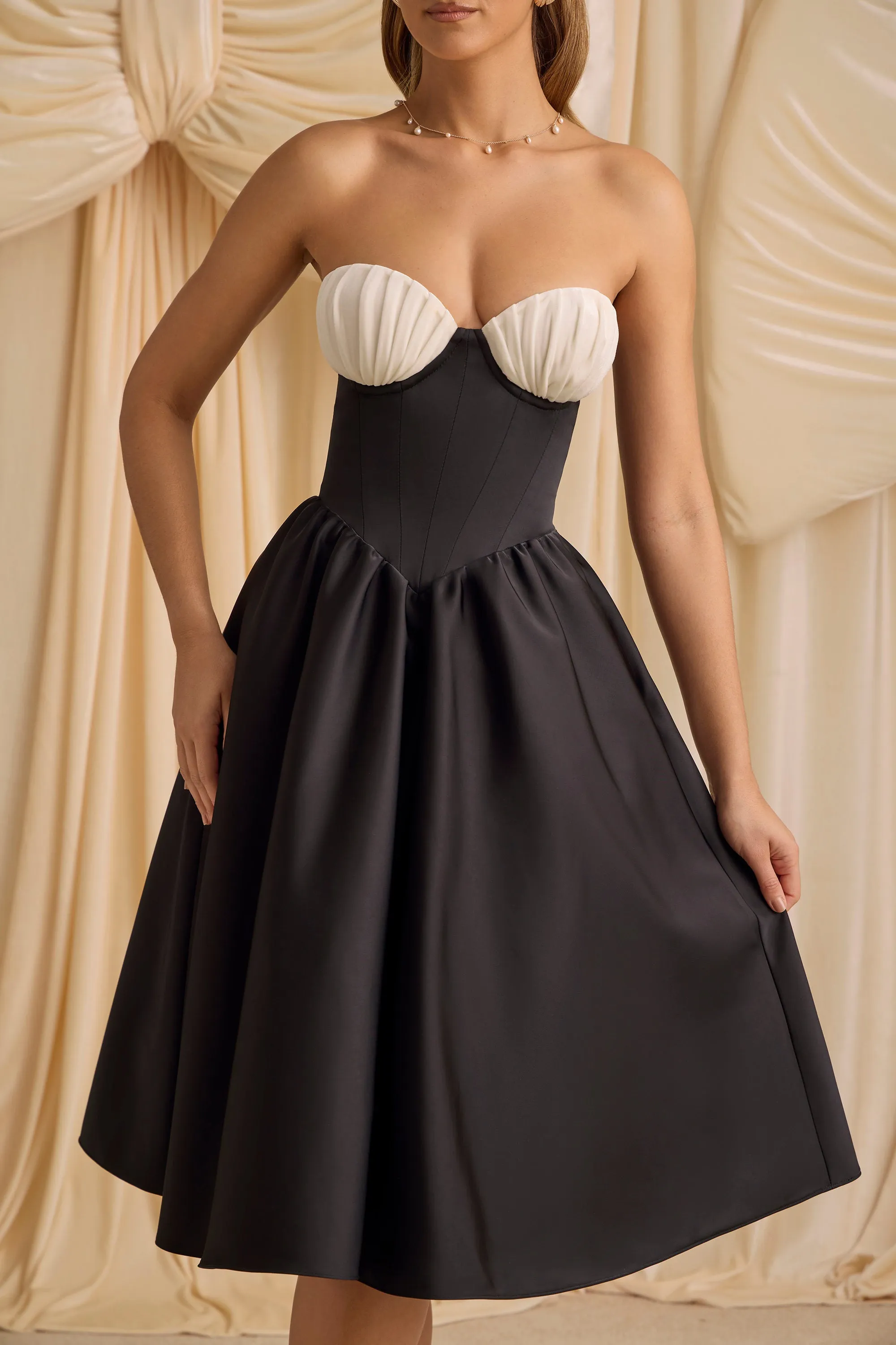 Strapless Corset Midi Dress in Black