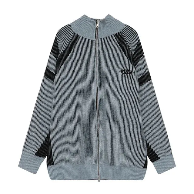 Streetwear Contrast Stripe Knitted Jacket