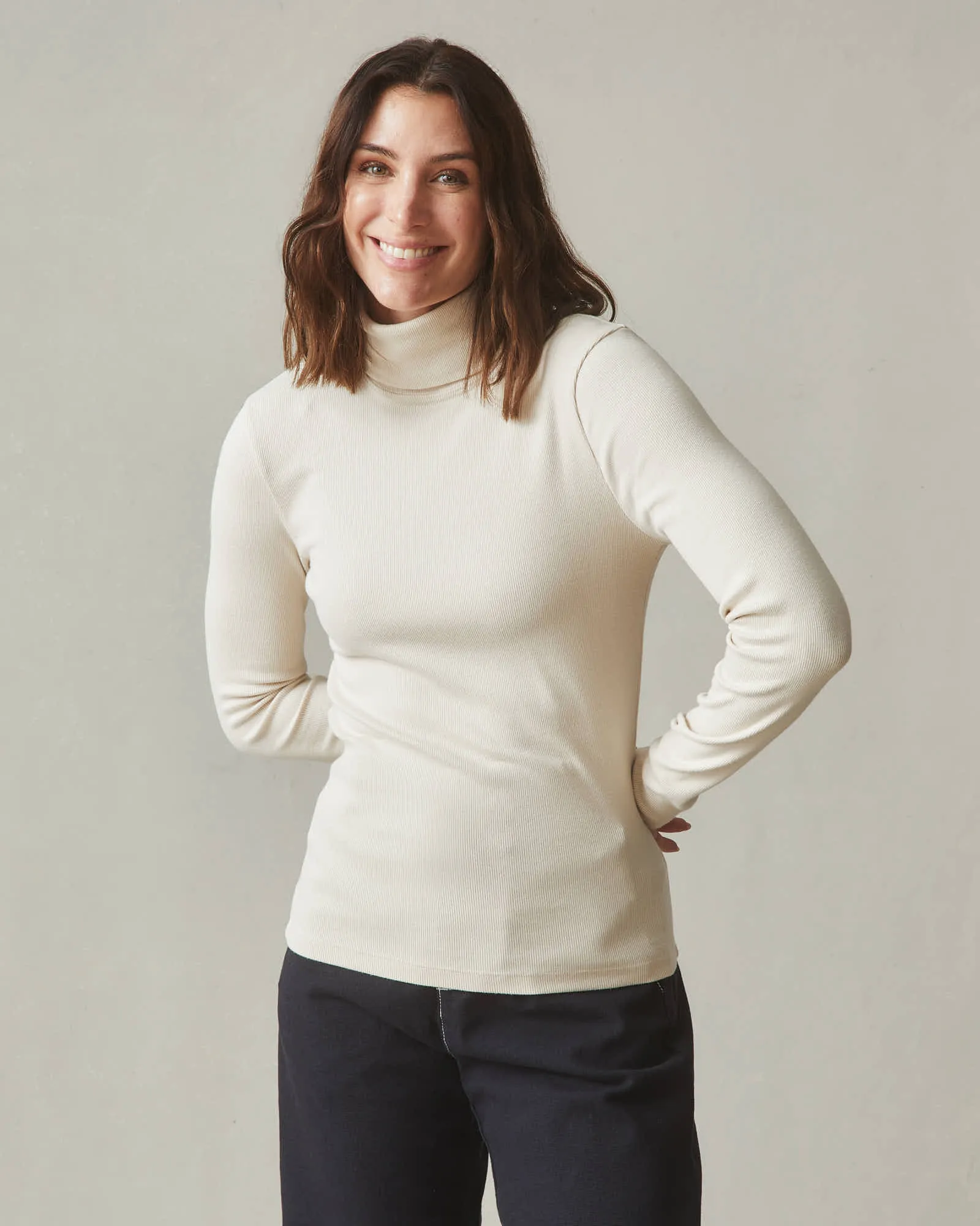 Stretch Rib Turtleneck - Creme Brulee