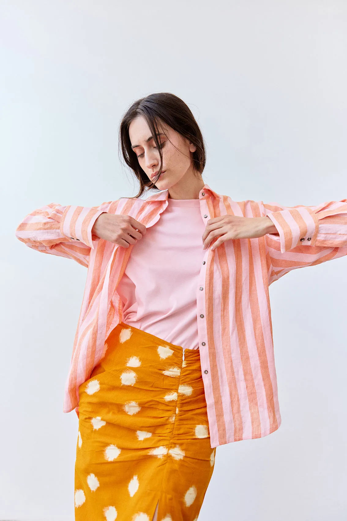 Striped Buttoned Linen Shirt