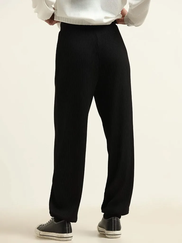 Studiofit Black Cotton Blend Relaxed Fit Track Pants