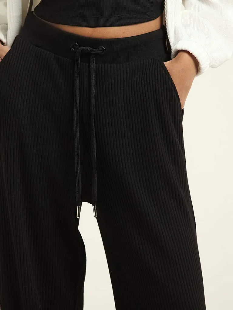 Studiofit Black Cotton Blend Relaxed Fit Track Pants