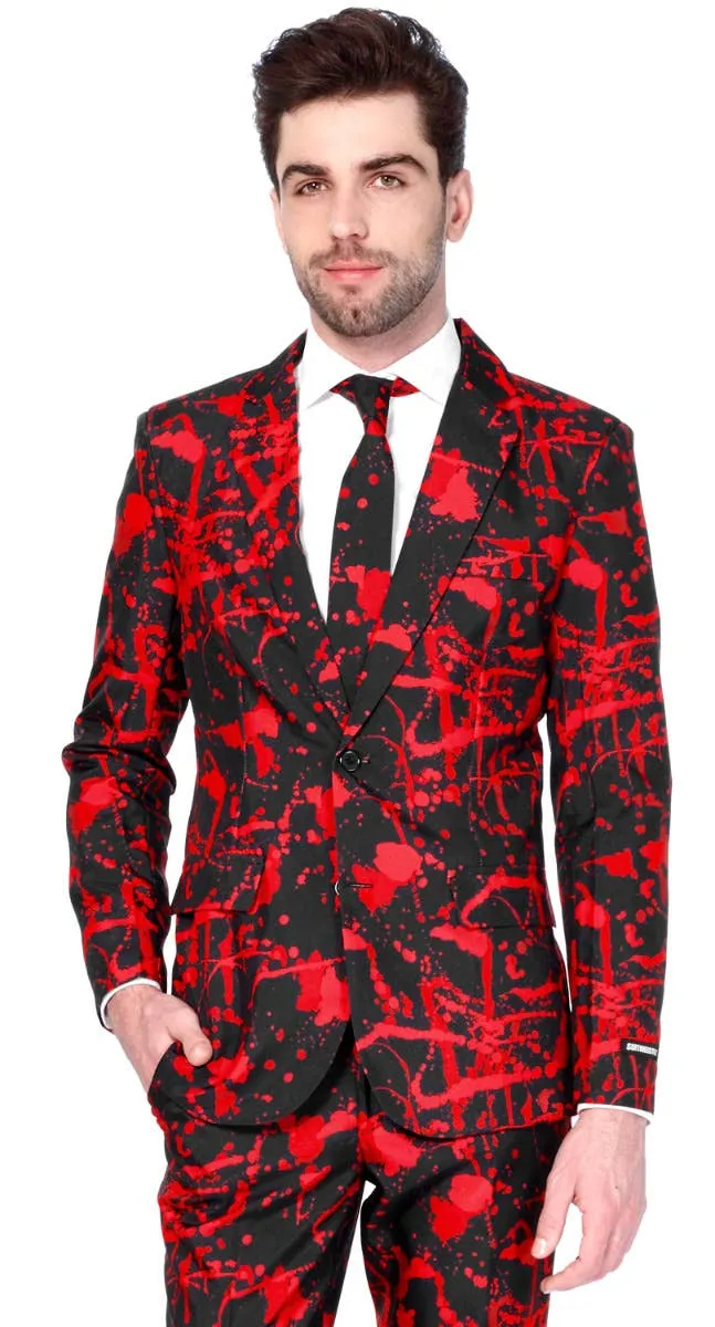 Suitmeister Black and Red Blood Splatter Mens Halloween Oppo Suit