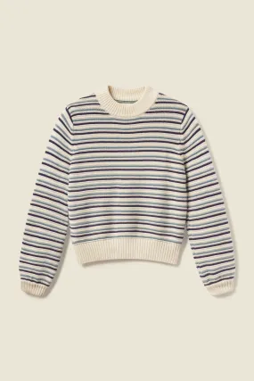 Susan Sweater Antique White With Navy & Green Stripe