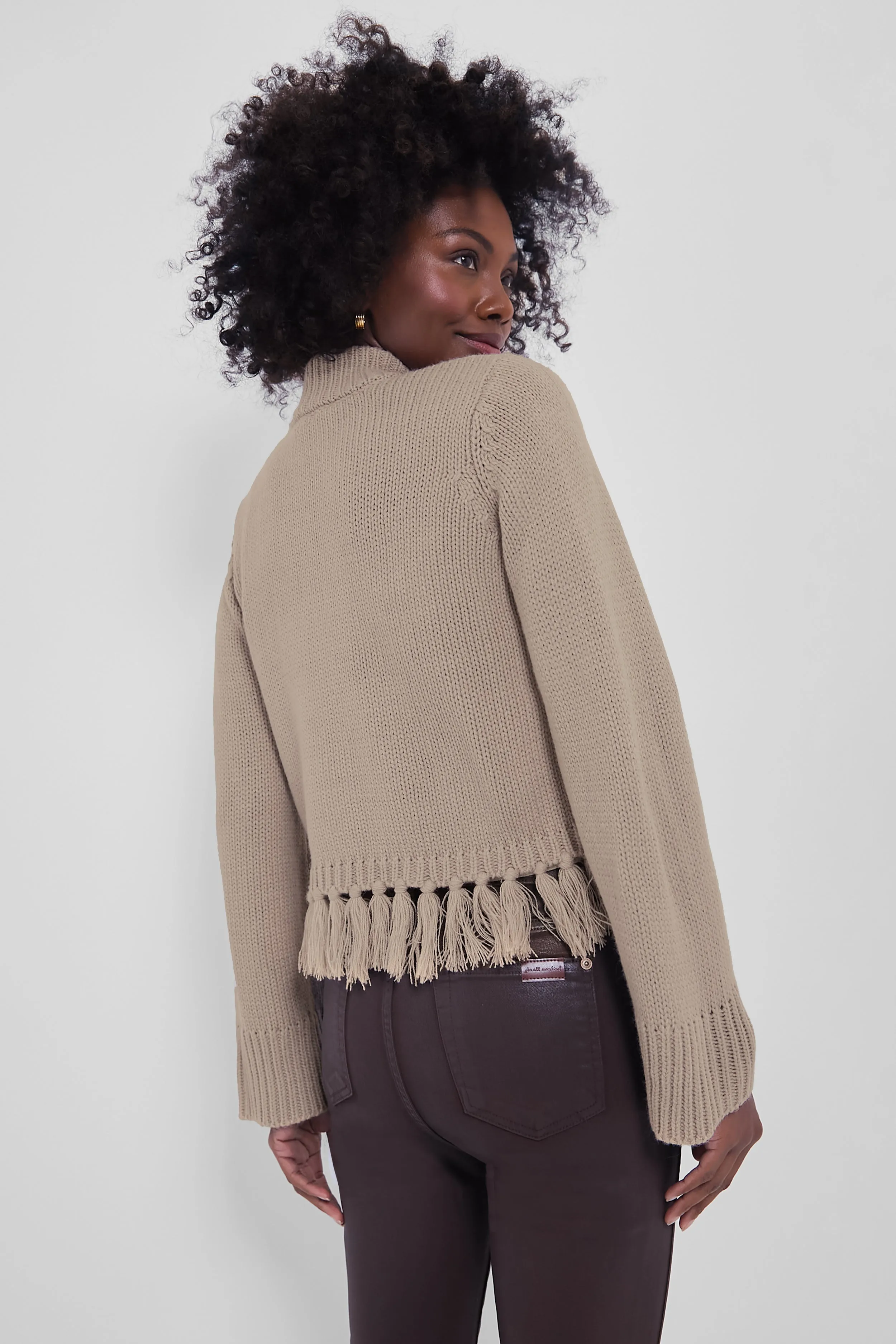 Taupe Fringe Cable Knit Sweater