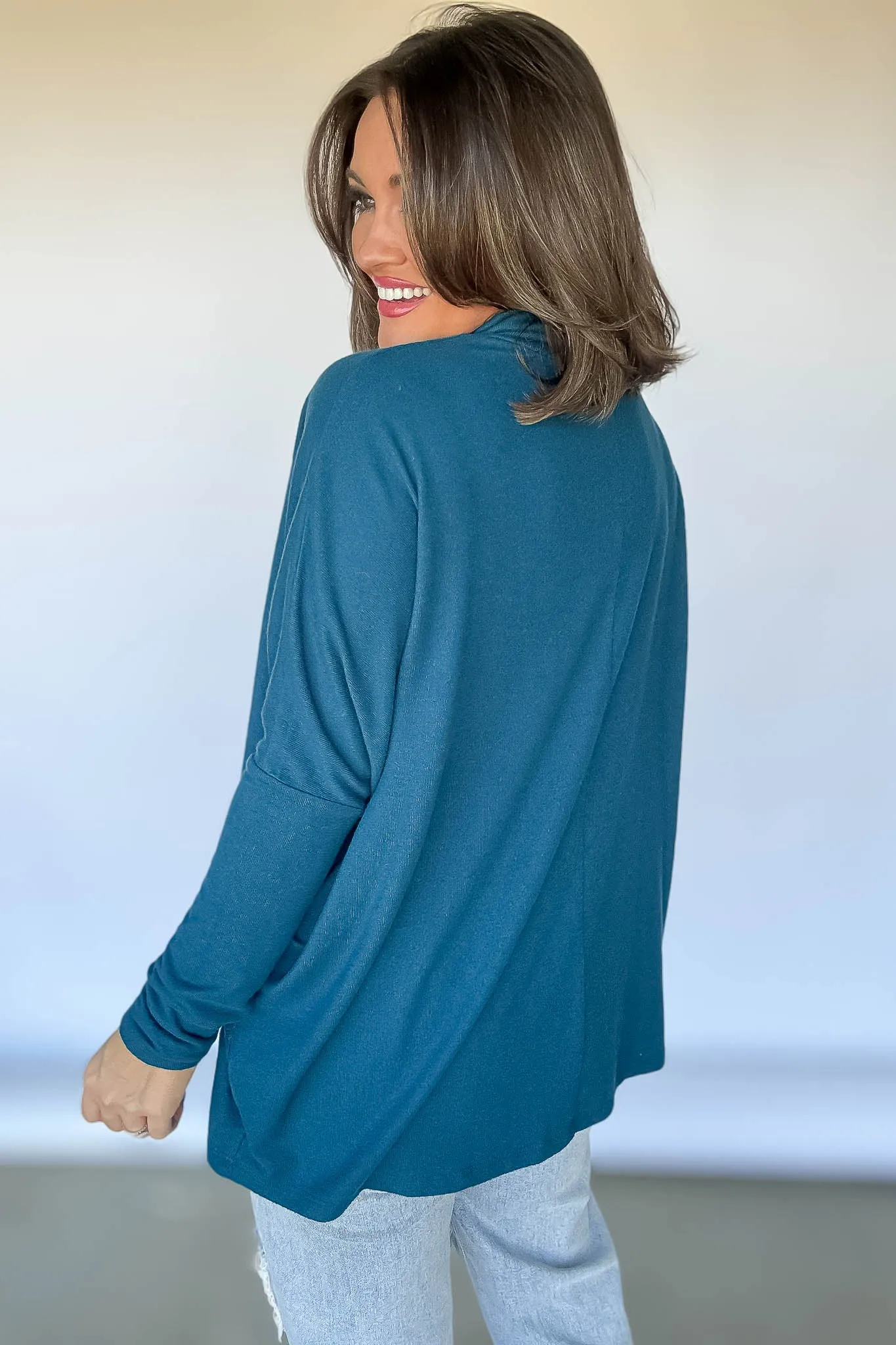 Teal Turtleneck Dolman-Sleeve Top