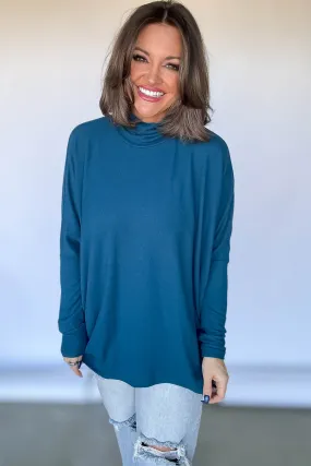 Teal Turtleneck Dolman-Sleeve Top