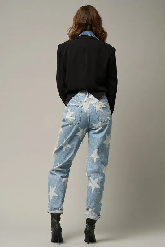 TEEK - LIGHT WASH STAR PRINT SLOUCH JEANS