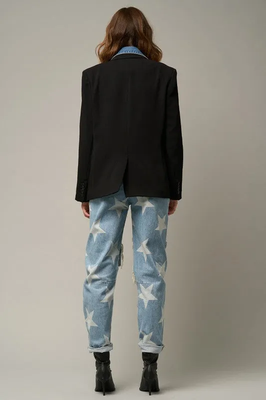 TEEK - LIGHT WASH STAR PRINT SLOUCH JEANS