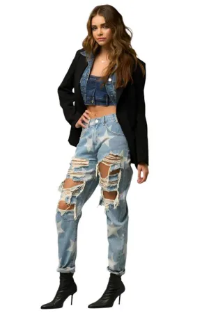 TEEK - LIGHT WASH STAR PRINT SLOUCH JEANS