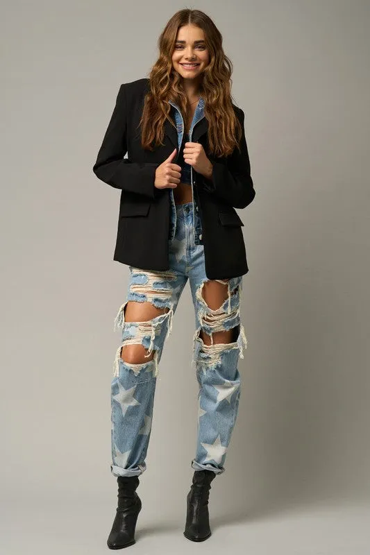 TEEK - LIGHT WASH STAR PRINT SLOUCH JEANS