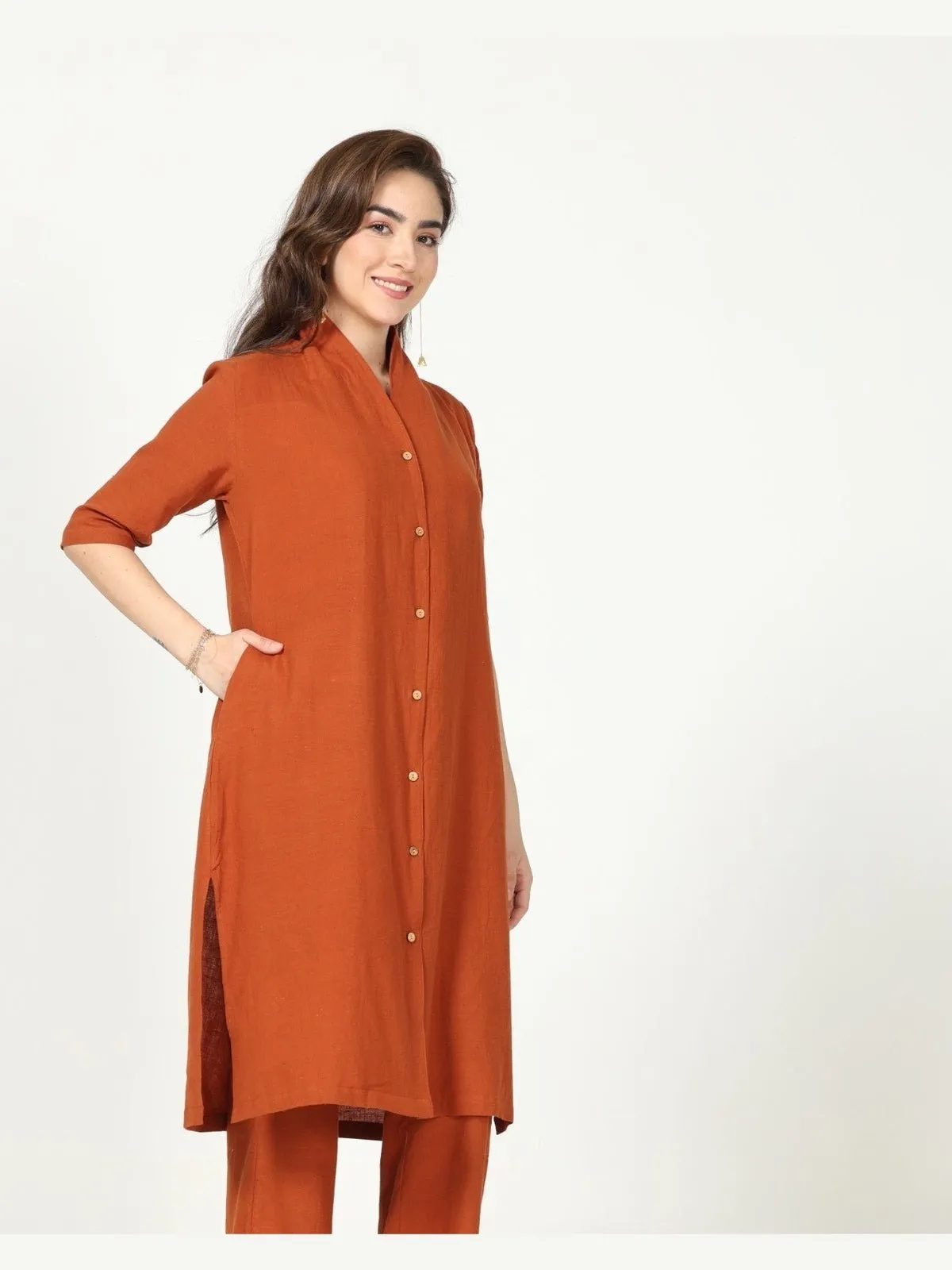 Tencel & Organic Cotton Solid Slip Top with Long Shirt and Wide Leg Pant 3-Piece Co-ord Set