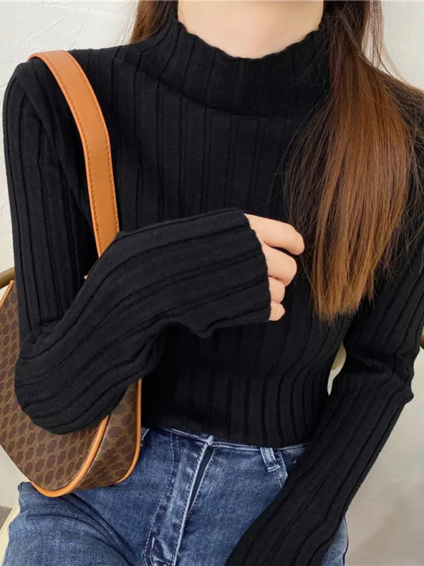 Toleet-Winter outfits Women's ribbed half turtleneck bottoming sweater