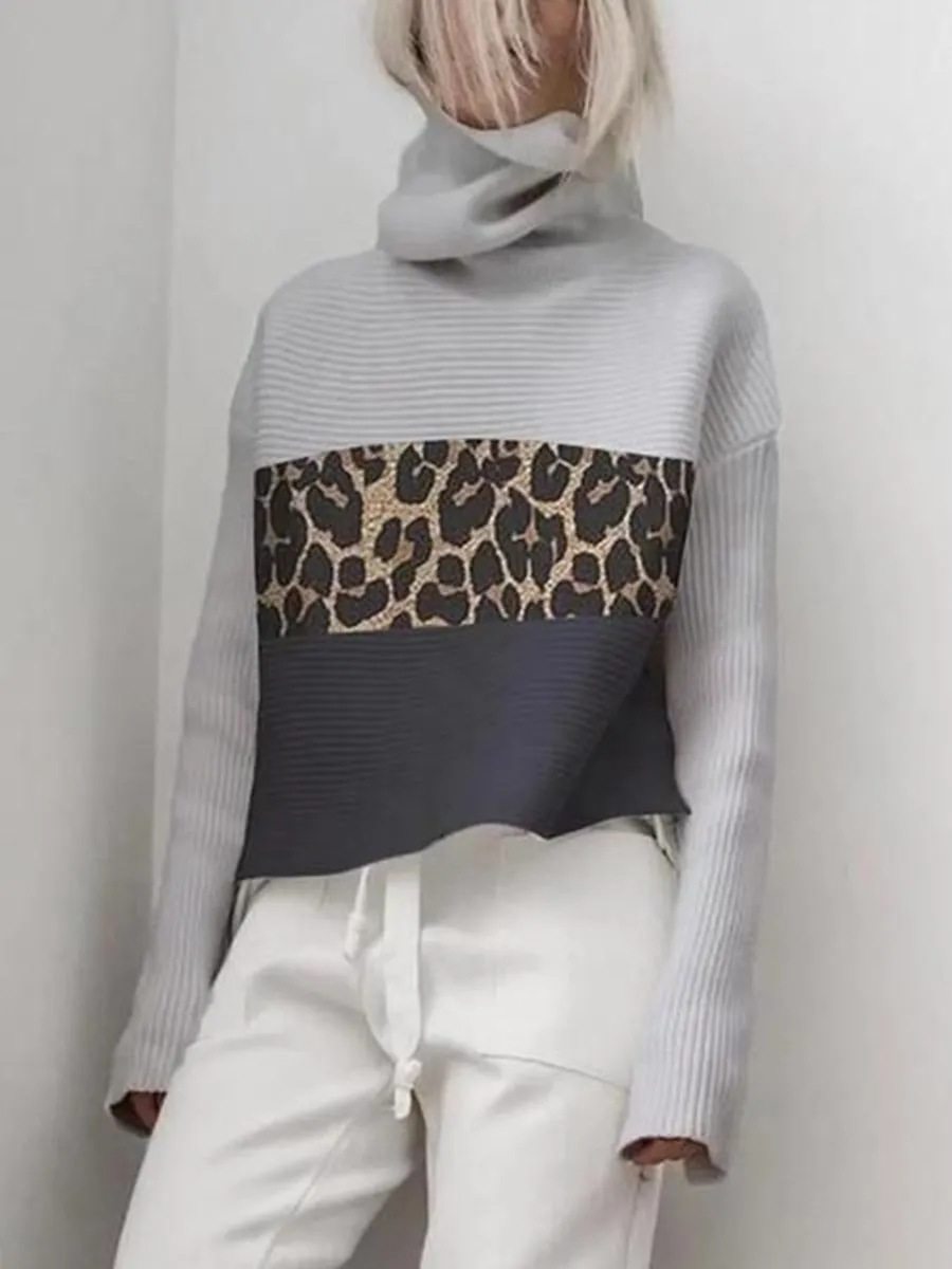 Turtleneck Leopard Stitch Pullover Sweater