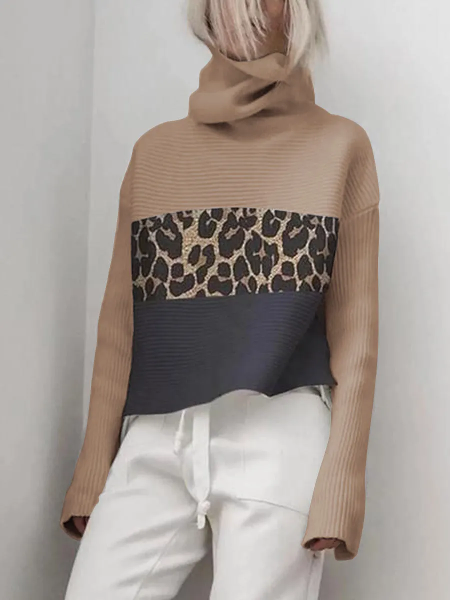 Turtleneck Leopard Stitch Pullover Sweater