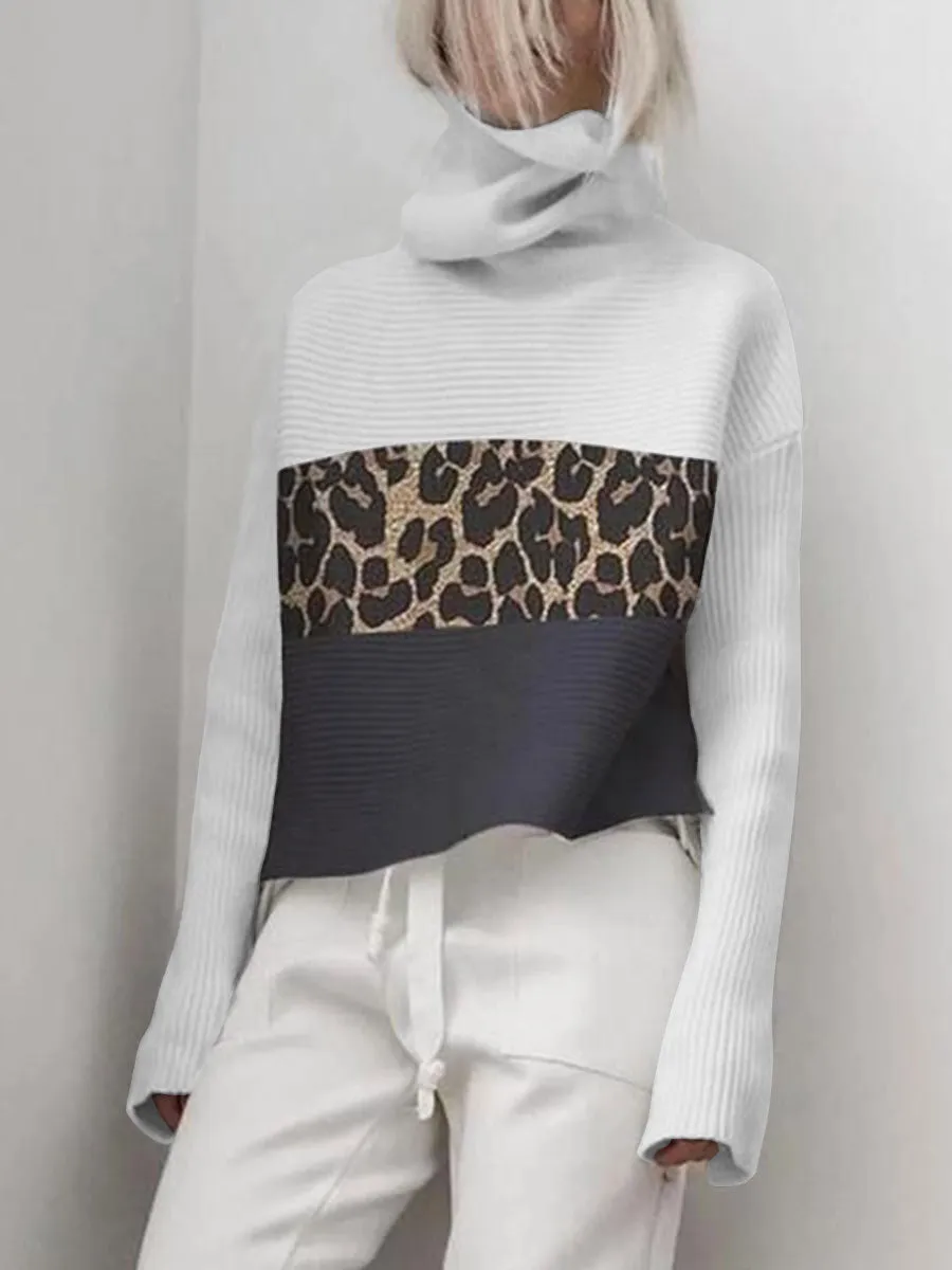 Turtleneck Leopard Stitch Pullover Sweater