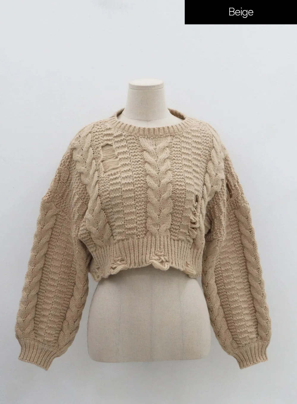 Twist Pattern Ripped Crop Knit IN08