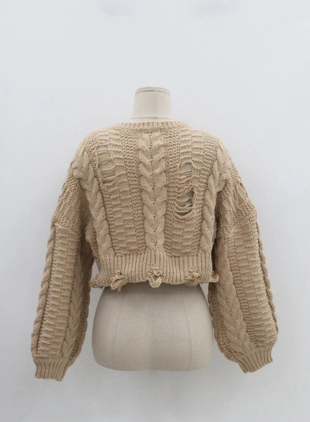 Twist Pattern Ripped Crop Knit IN08