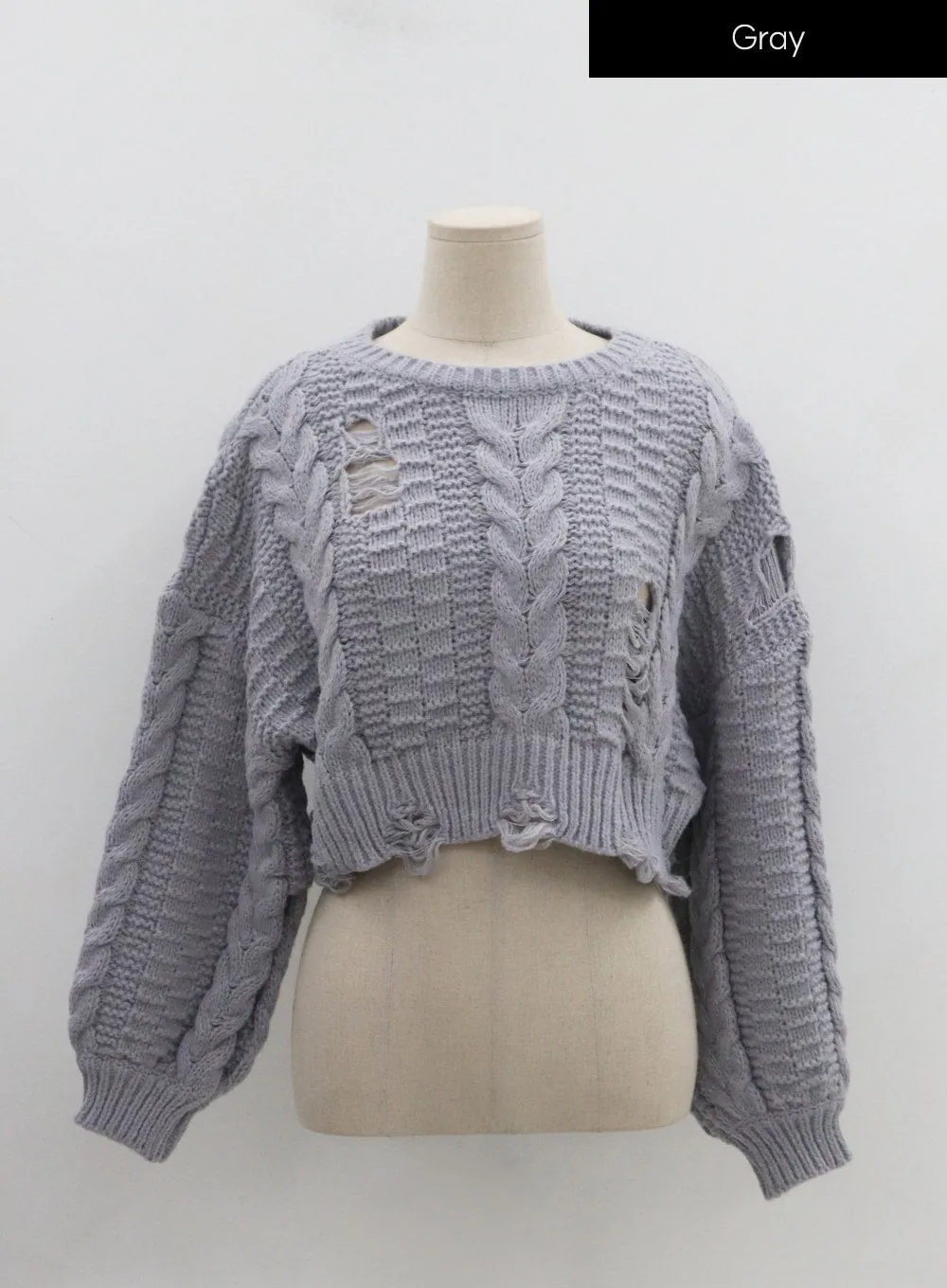 Twist Pattern Ripped Crop Knit IN08