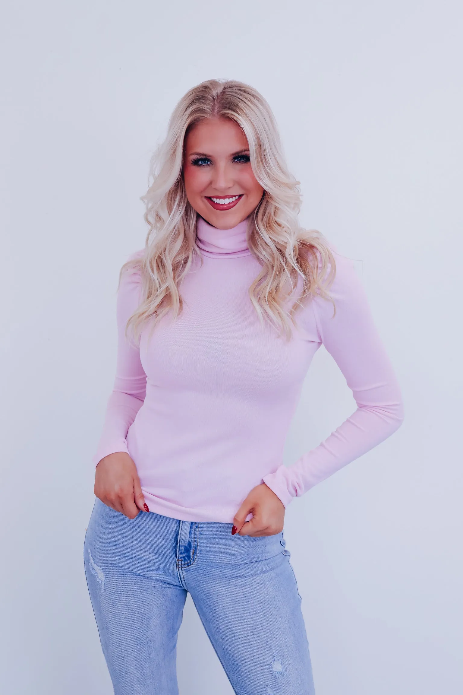 Tyla Turtleneck  Fitted Sweater - Light Pink