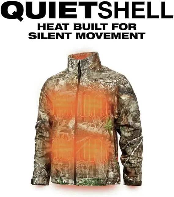 Used - Light Use - Milwaukee Men's Large M12 12V Lithium-Ion Cordless QUIETSHELL Camo Heated Jacket with (1) 3.0 Ah Battery and Charger, Camouflage