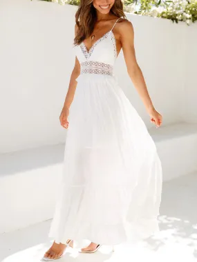 V-Neck Lace Slip Maxi Dress