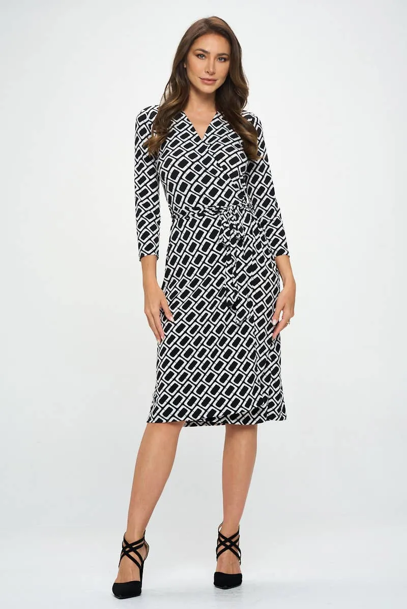 V neck Wrap Dress with Tie - Made in USA