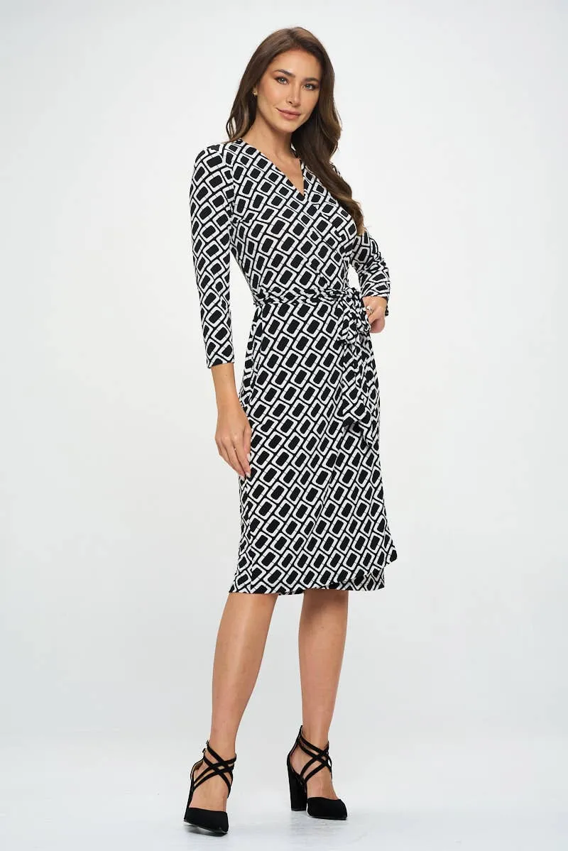 V neck Wrap Dress with Tie - Made in USA