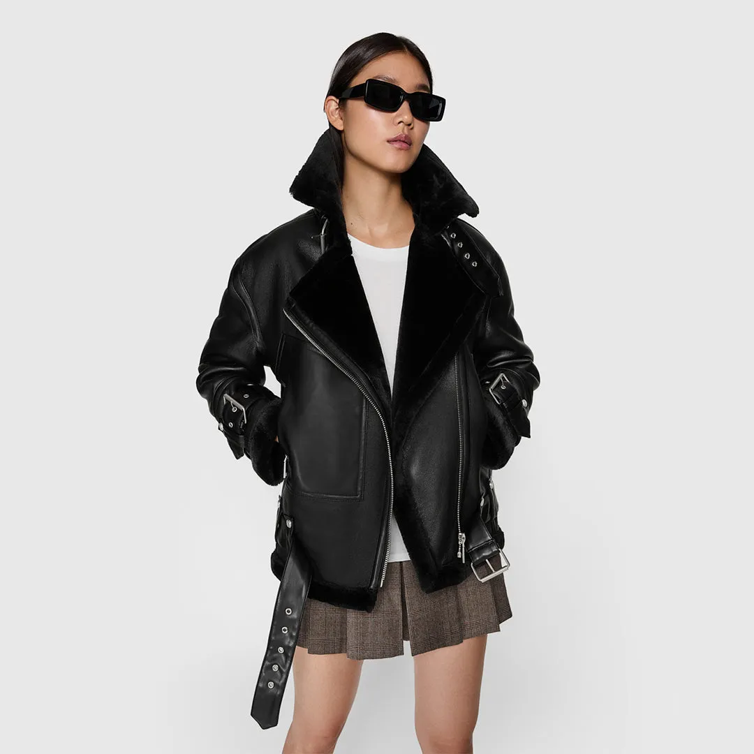 Vegan Shearling Oversized Moto Jacket