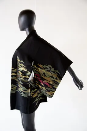 Vintage 1950s Black Metallic Abstract Haori Kimono Jacket