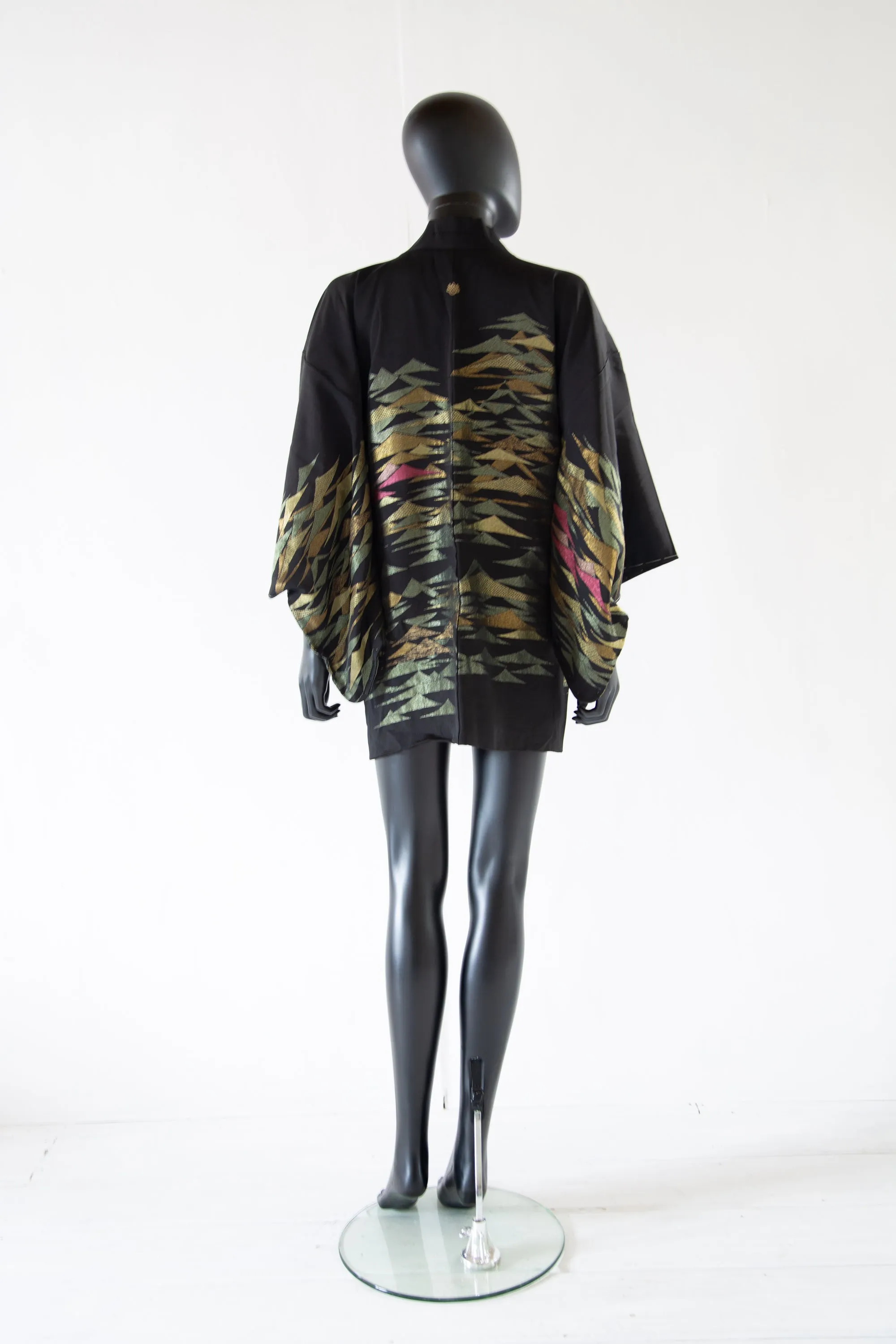 Vintage 1950s Black Metallic Abstract Haori Kimono Jacket