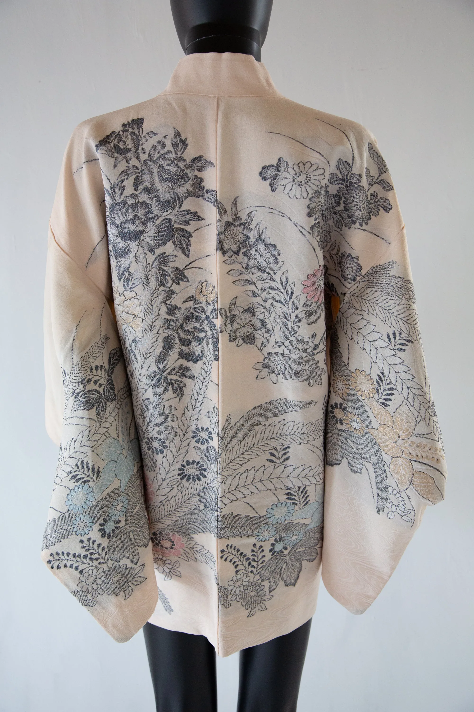 Vintage 1960s Cream Blush Floral Haori Kimono Jacket