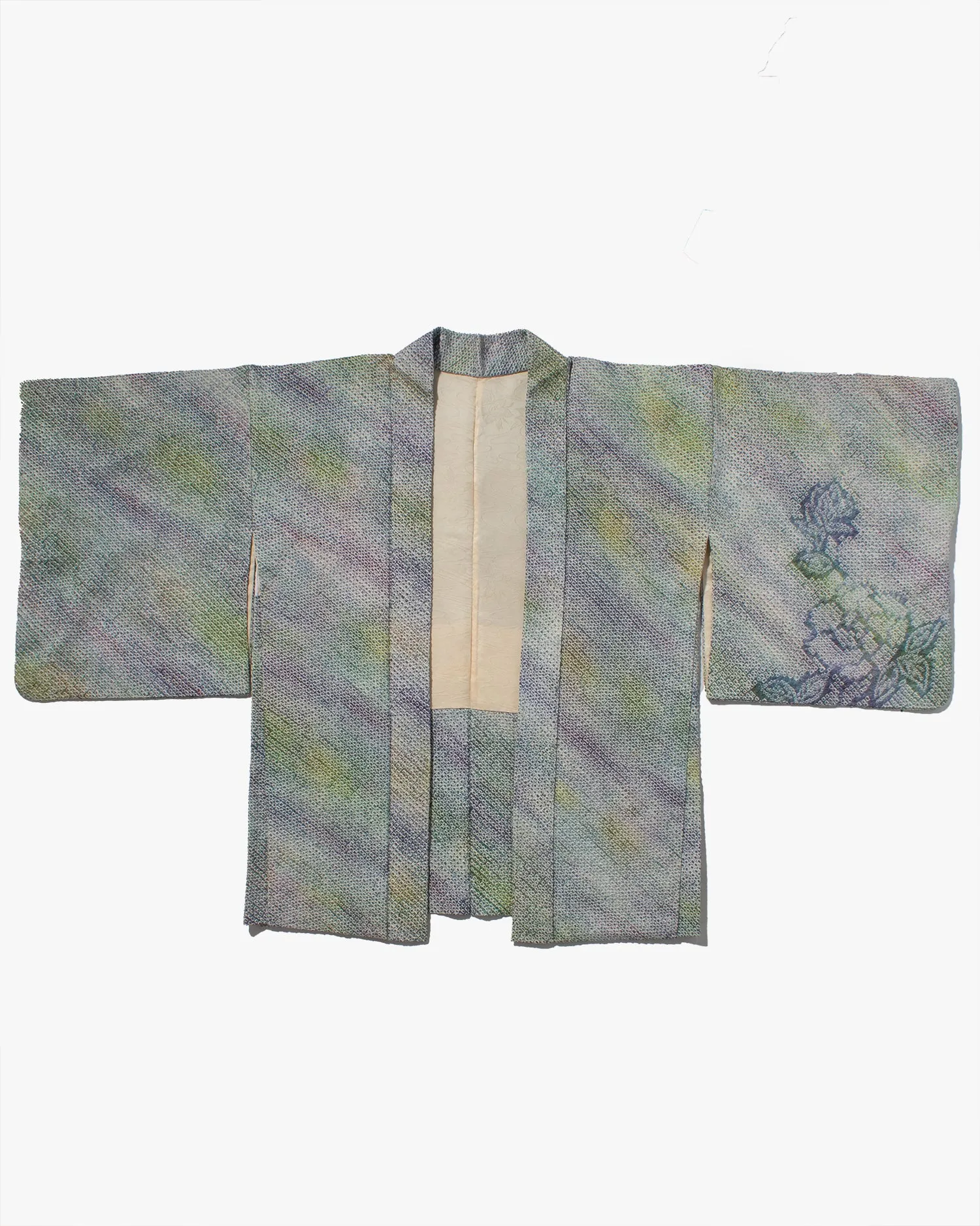 Vintage Haori Jacket, Full Shibori, Cool Gradient with Roses