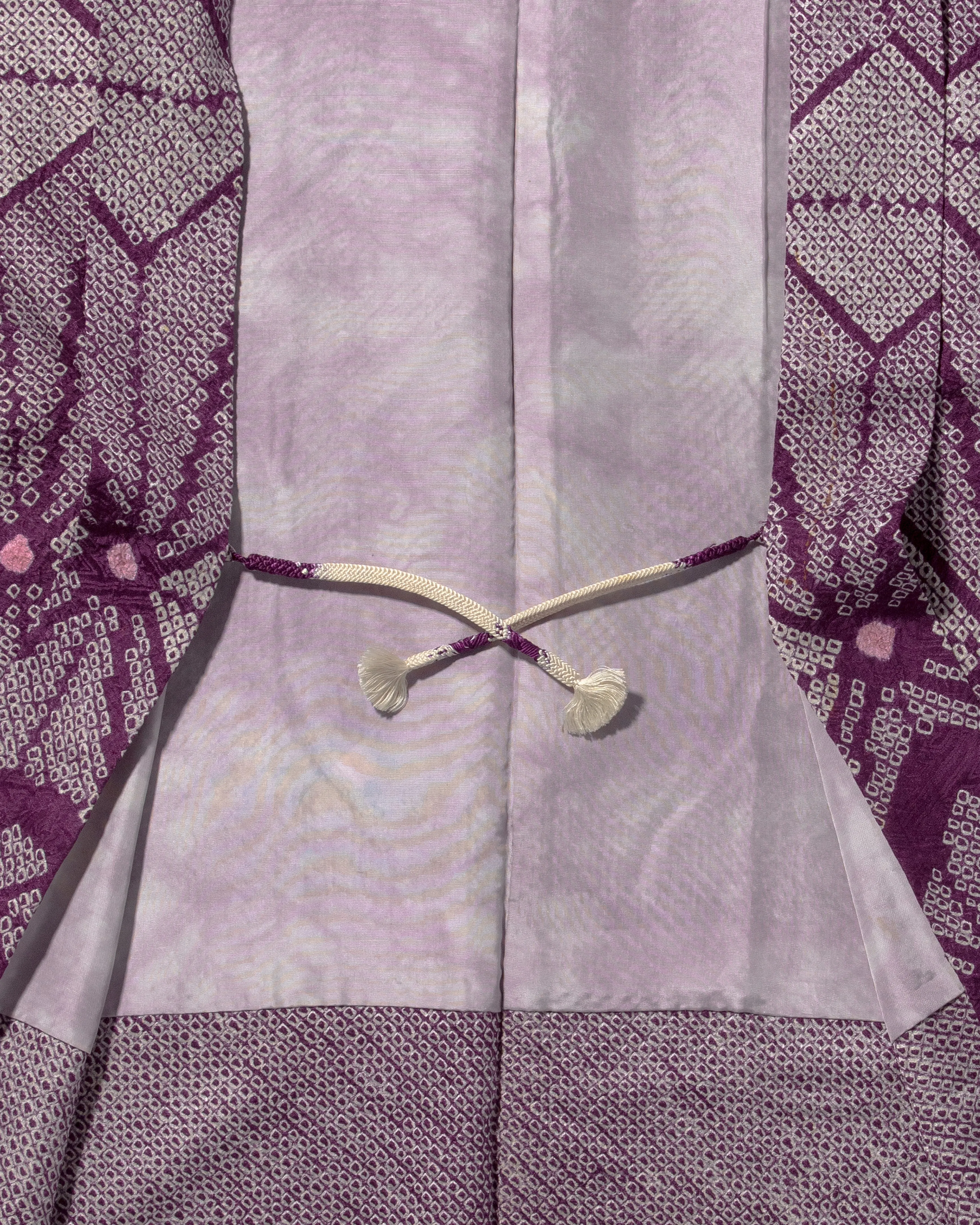 Vintage Haori Jacket, Full Shibori, Purple with White Geometric Shapes and Pink Spots