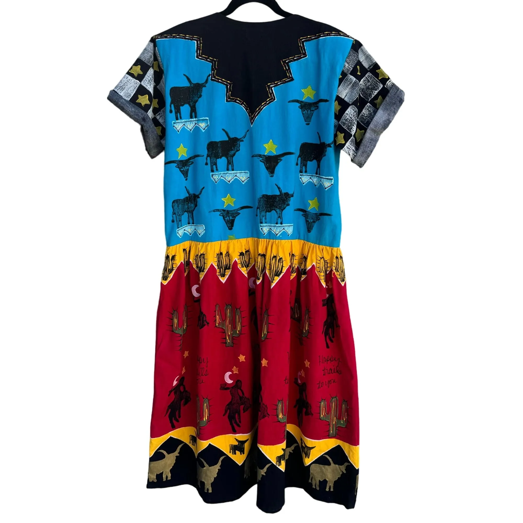 Wearable Art By Robin Brown Vintage Handmade Western Themed Short Sleeve Dress L