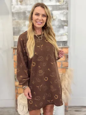 Western Printed Sweatshirt Dress