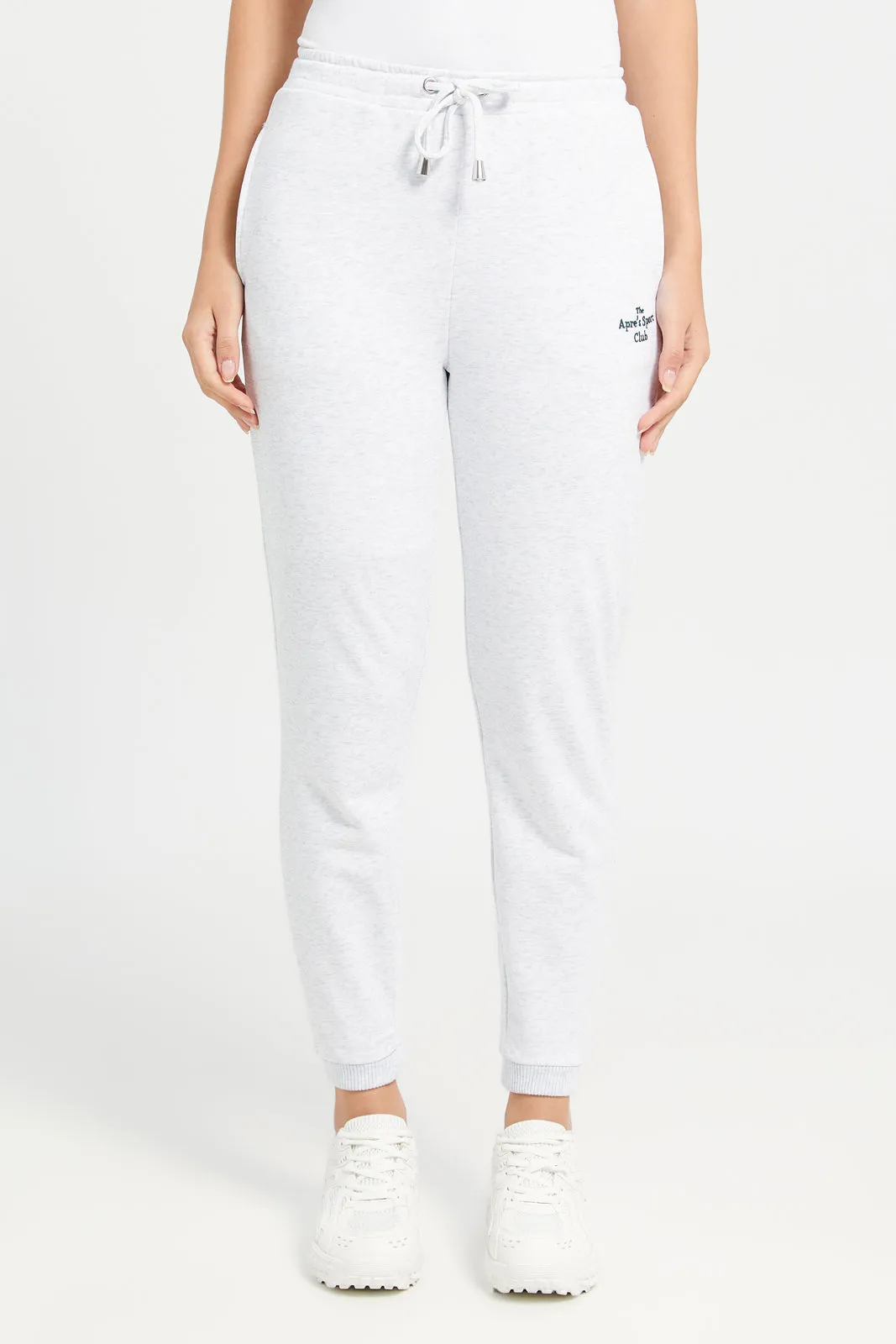 Women Grey Melange Rib Detailed Jogger