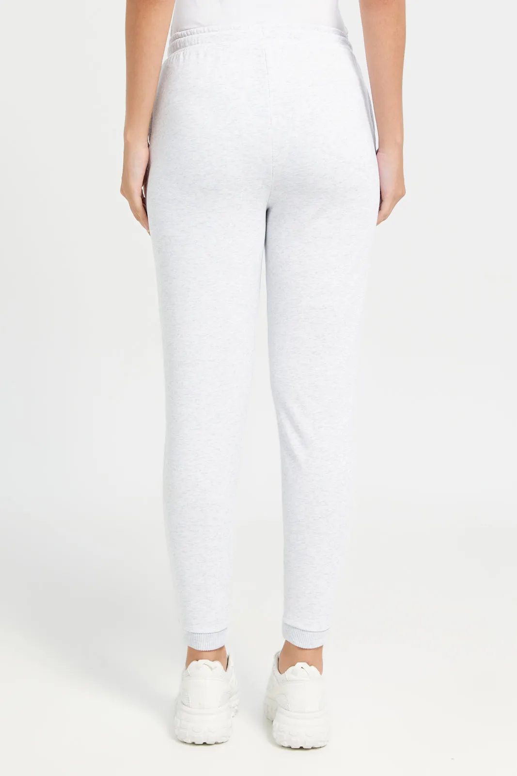 Women Grey Melange Rib Detailed Jogger