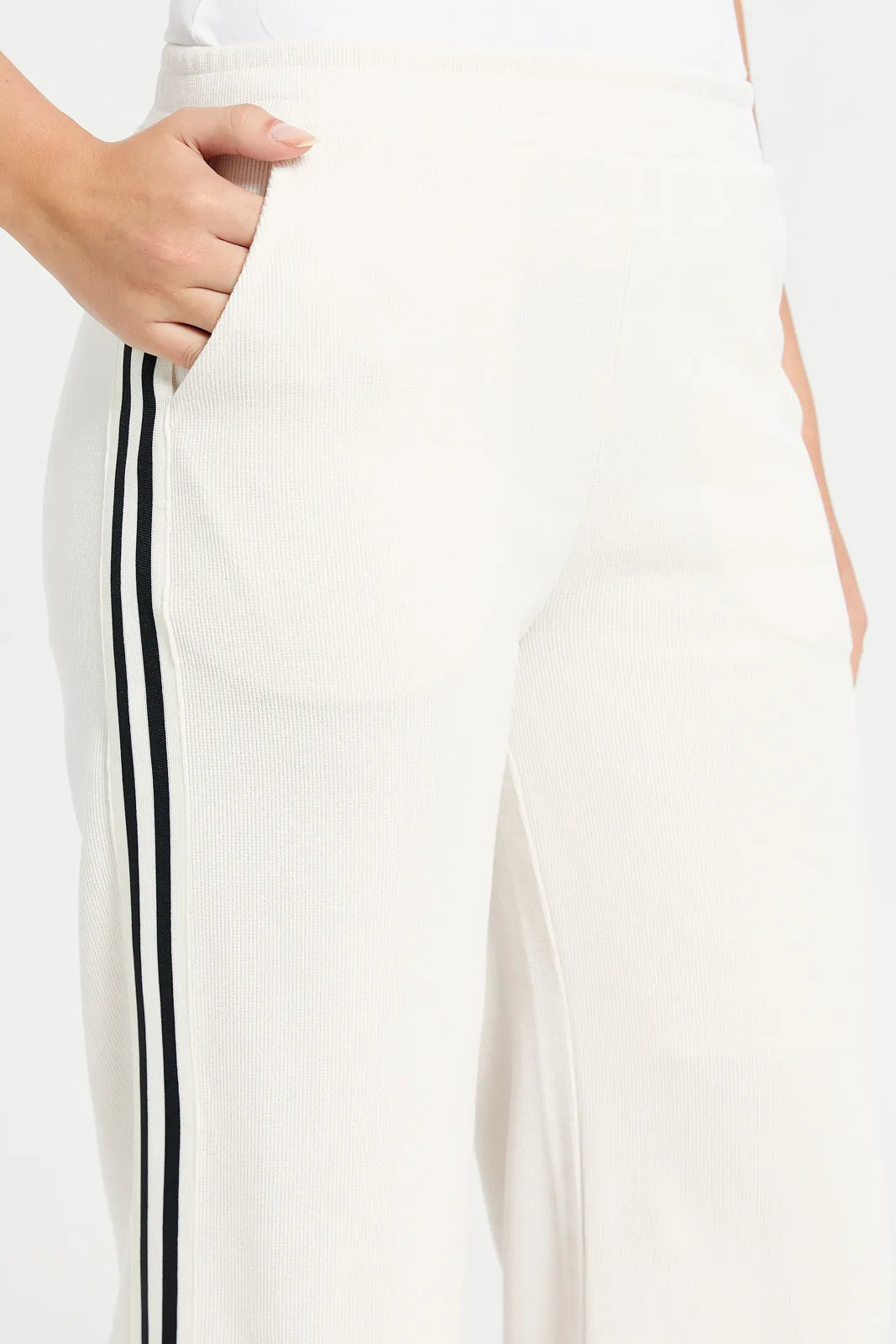 Women Ivory Active Pant With Tape Detailing