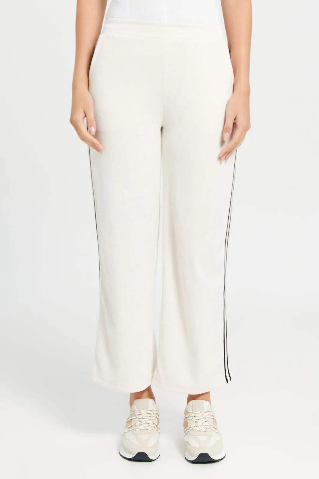 Women Ivory Active Pant With Tape Detailing