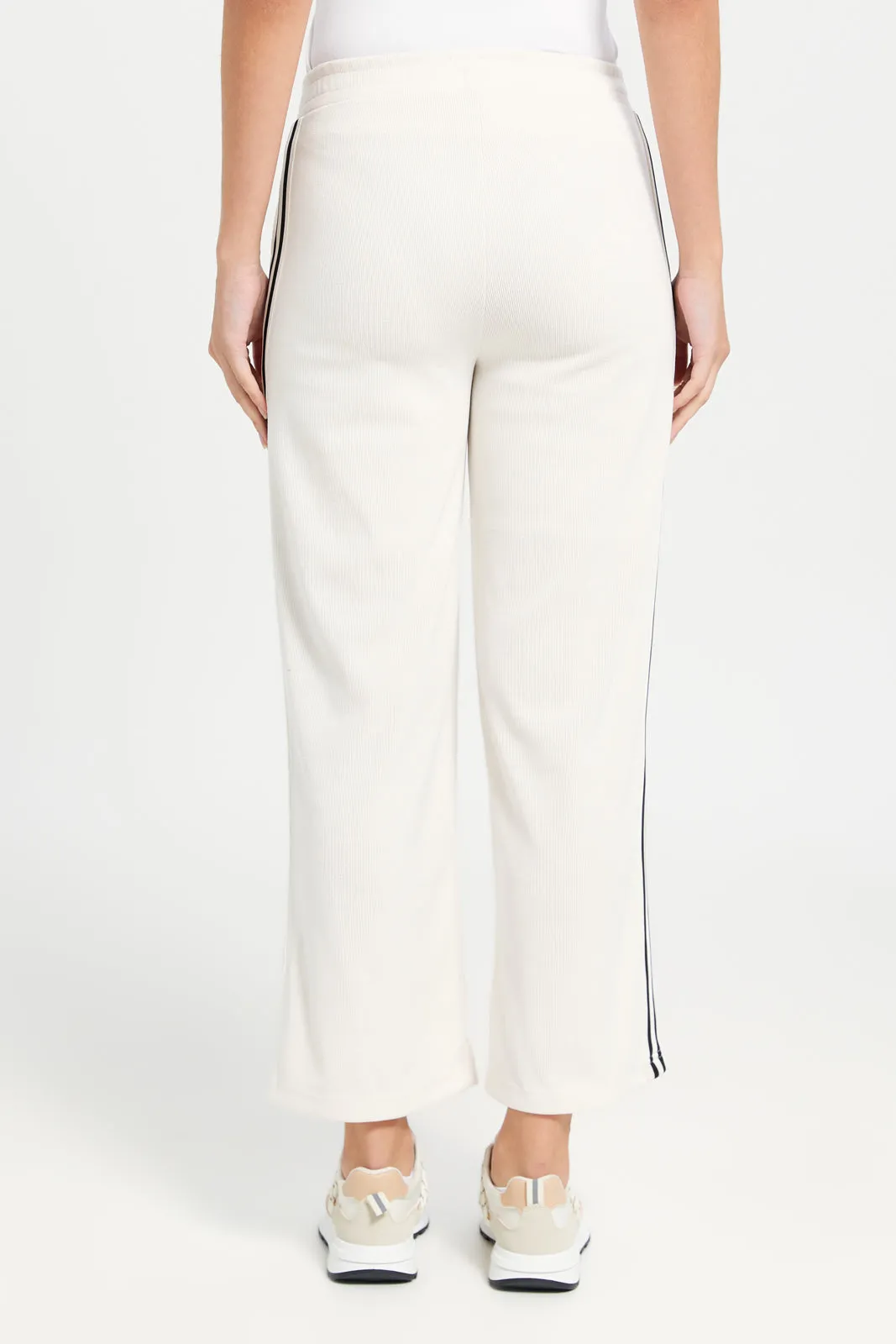 Women Ivory Active Pant With Tape Detailing