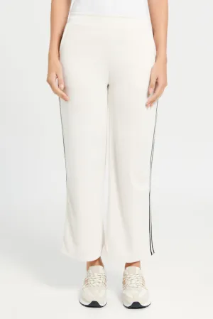 Women Ivory Active Pant With Tape Detailing