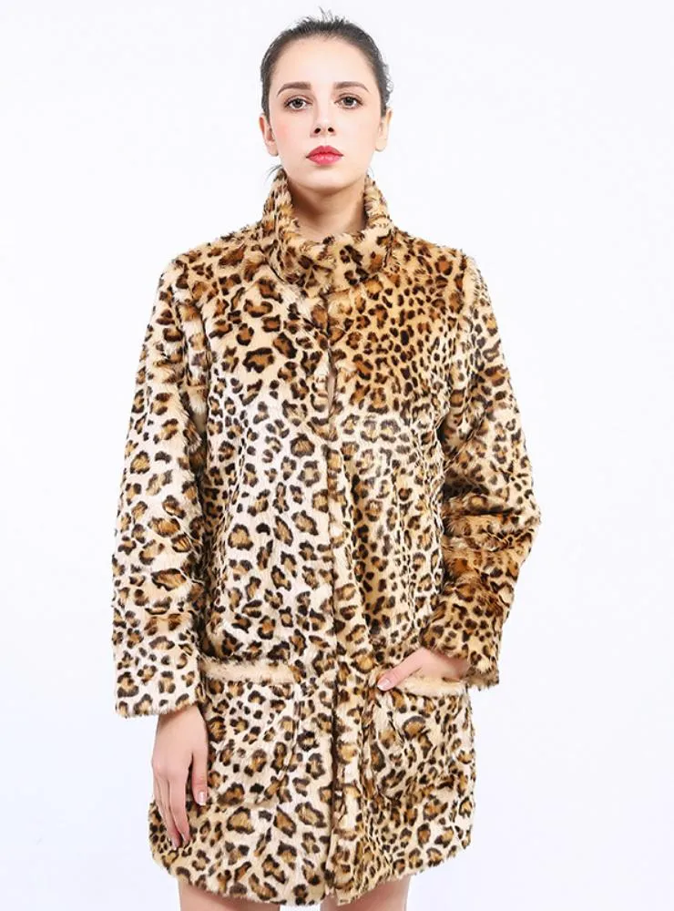 Women Long Sleeve Lapel Ladies Coat Leopard Print Coat